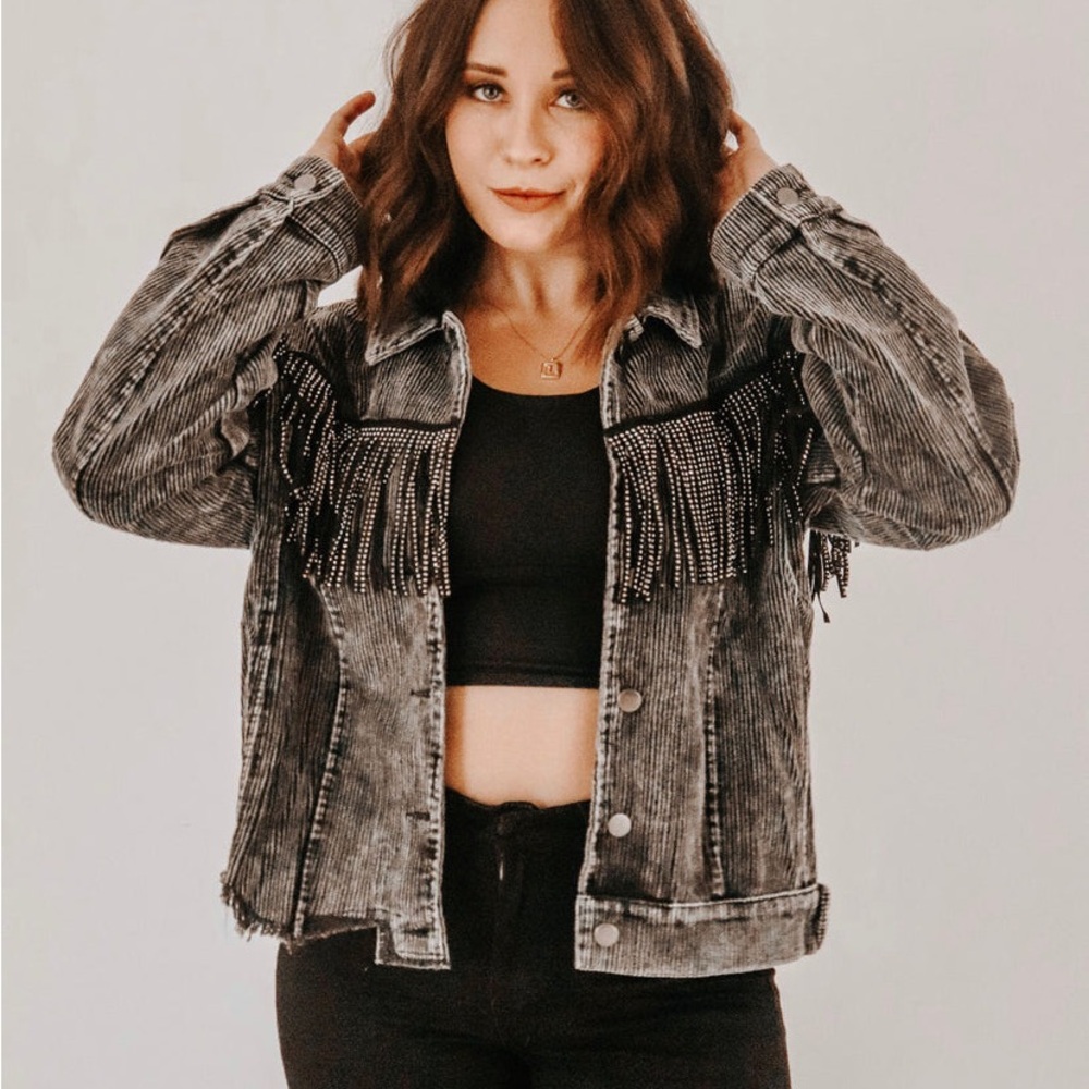 POL Black Fringe Cowboy Jacket